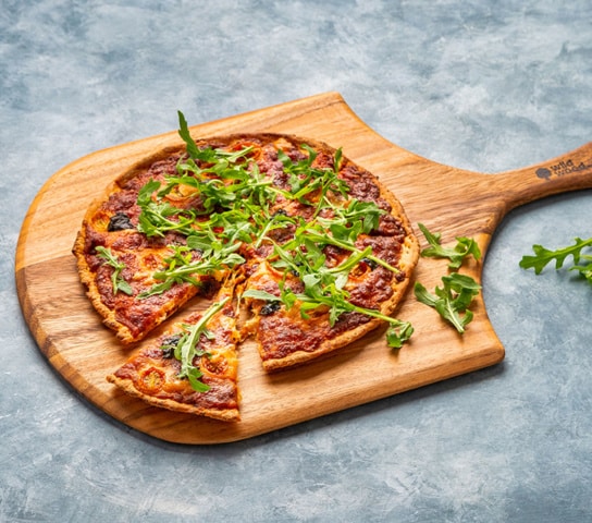 wooden pizza board with handle