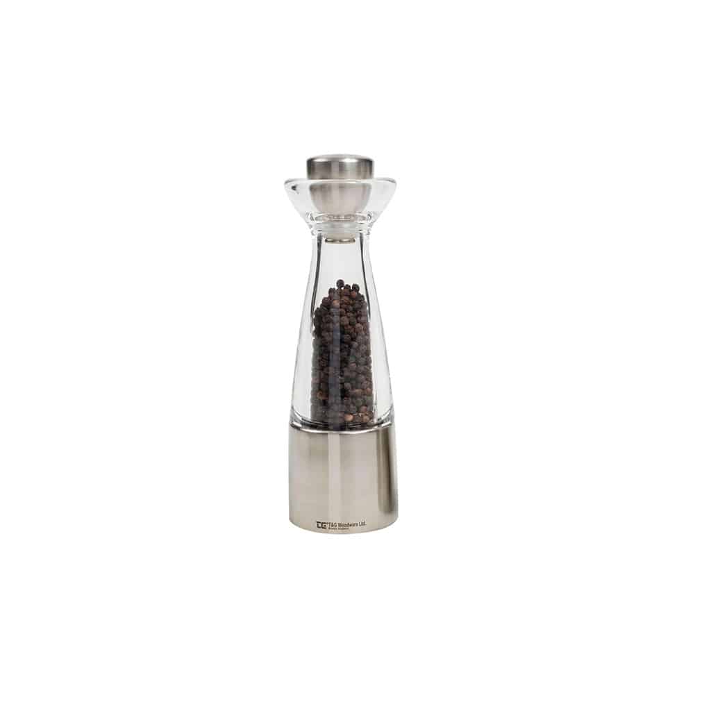 Tmi744 T&g Stockholm Pepper Mill In Clear Acrylic & Stainless Steel 200mm 2